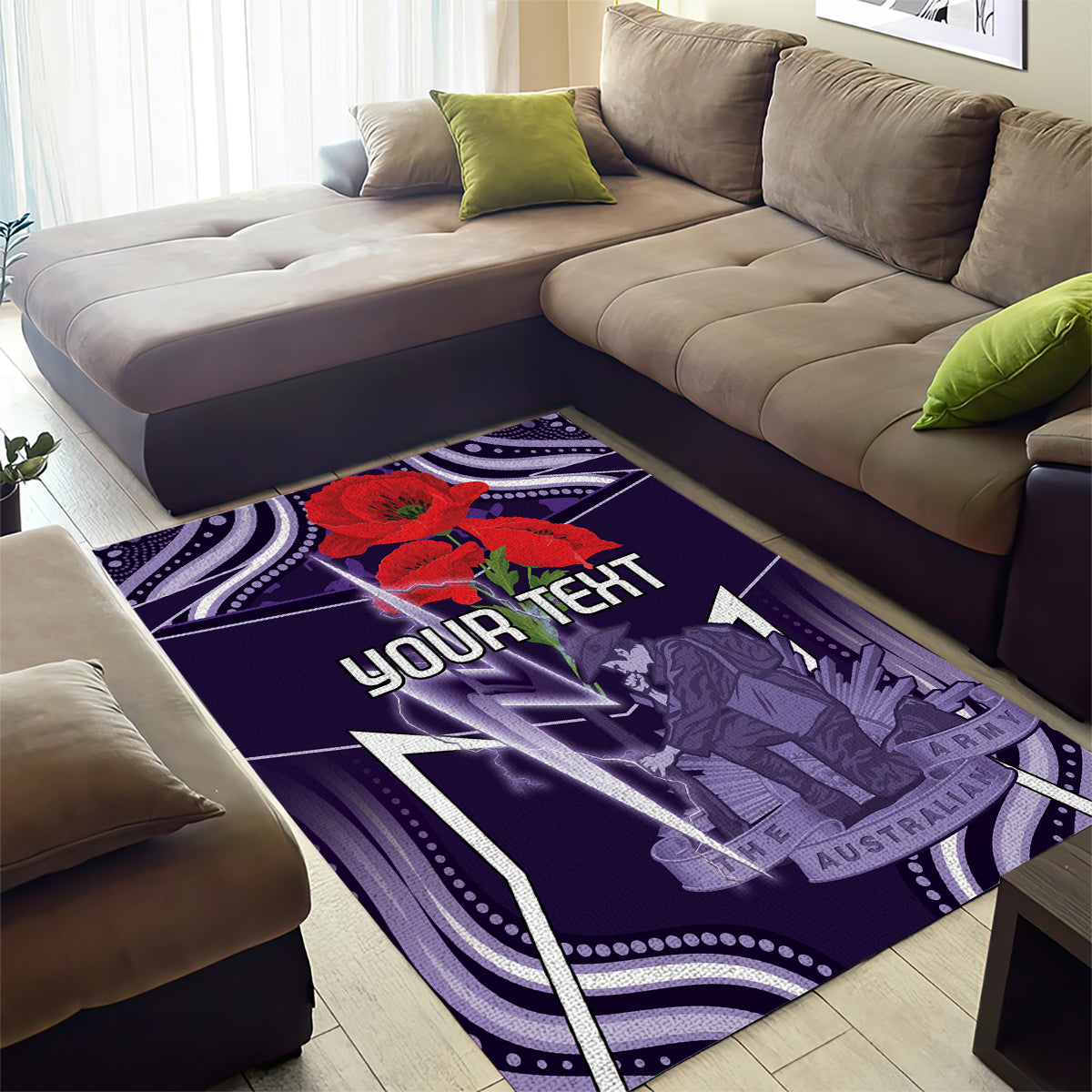 Custom Storm Rugby ANZAC Area Rug Melbourne Gallipoli Soldier With Aboriginal Art