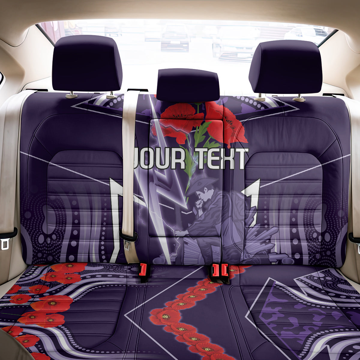 Custom Storm Rugby ANZAC Back Car Seat Cover Melbourne Gallipoli Soldier With Aboriginal Art