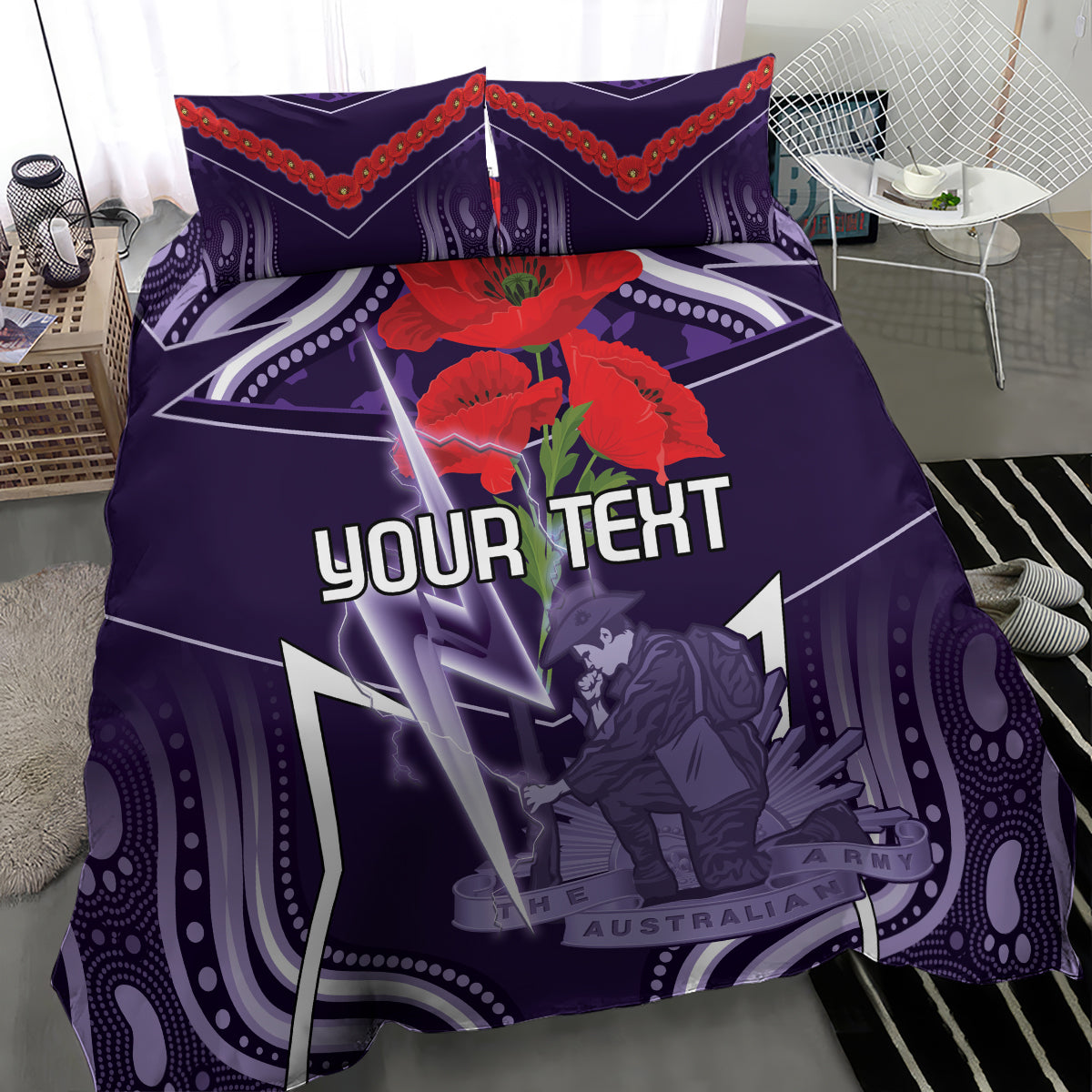 Custom Storm Rugby ANZAC Bedding Set Melbourne Gallipoli Soldier With Aboriginal Art