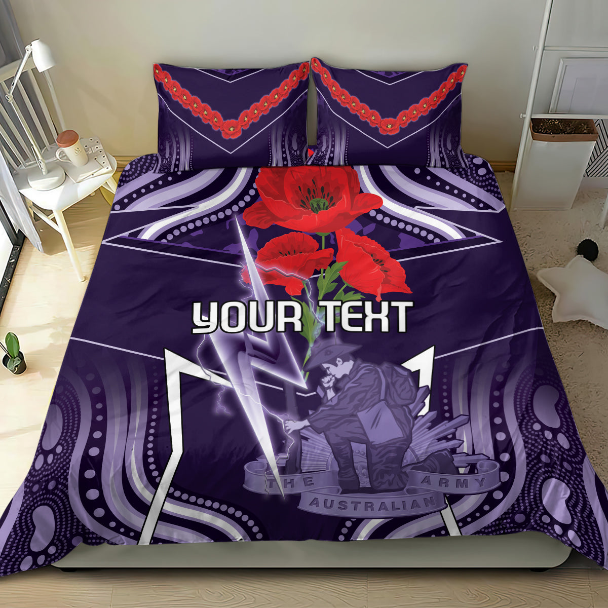 Custom Storm Rugby ANZAC Bedding Set Melbourne Gallipoli Soldier With Aboriginal Art