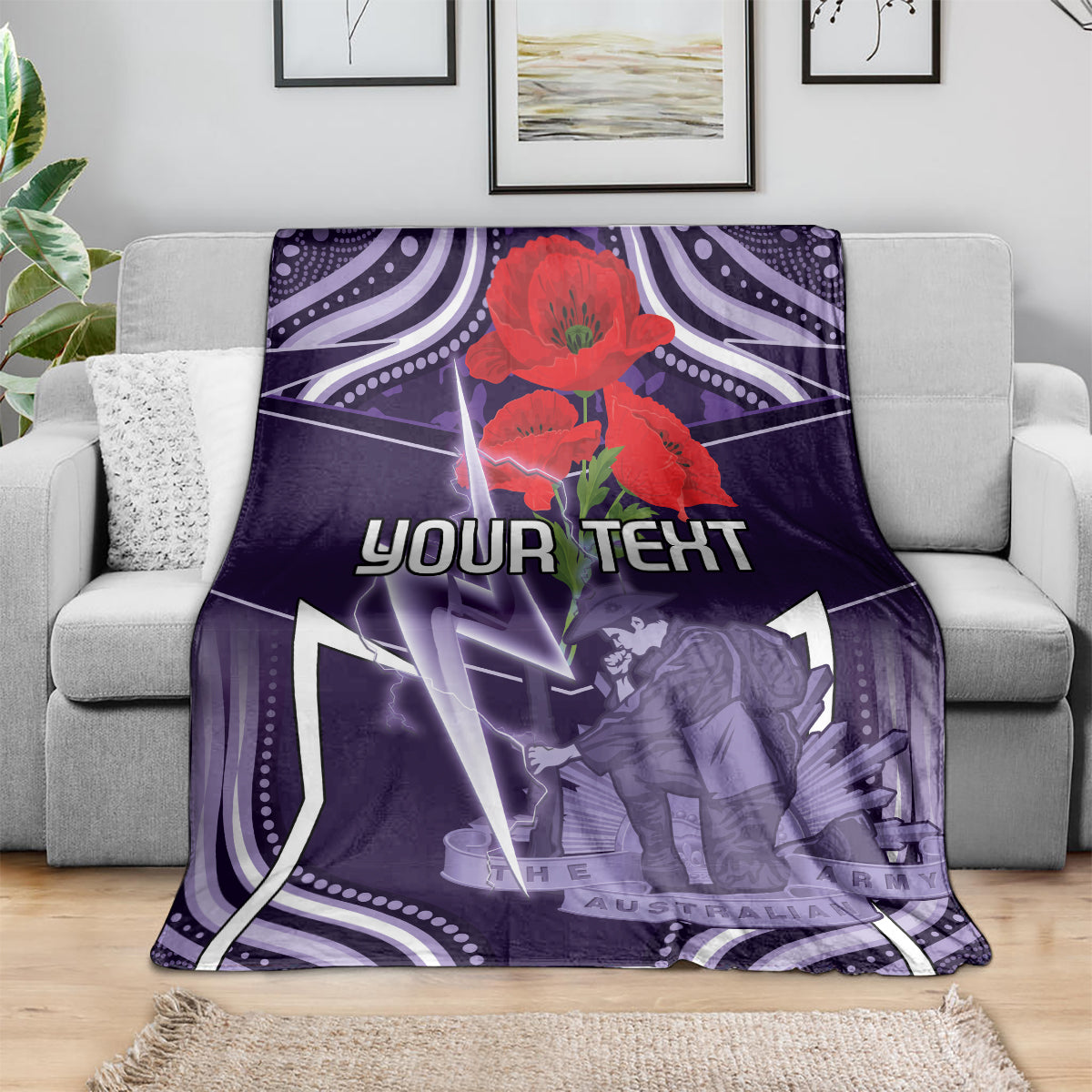 Custom Storm Rugby ANZAC Blanket Melbourne Gallipoli Soldier With Aboriginal Art