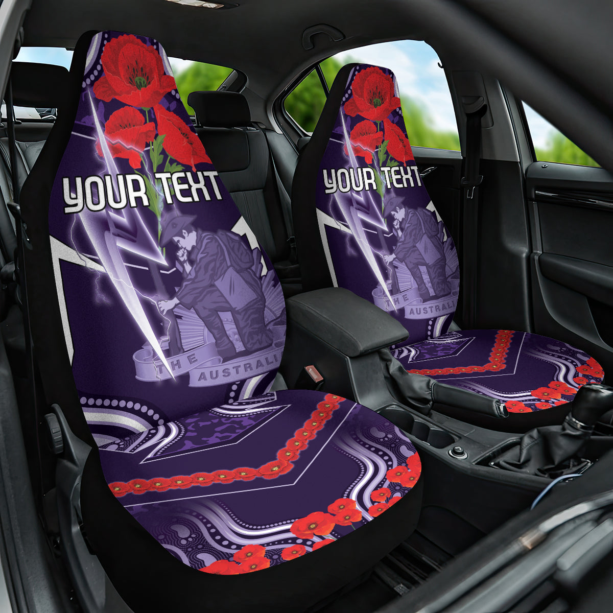 Custom Storm Rugby ANZAC Car Seat Cover Melbourne Gallipoli Soldier With Aboriginal Art