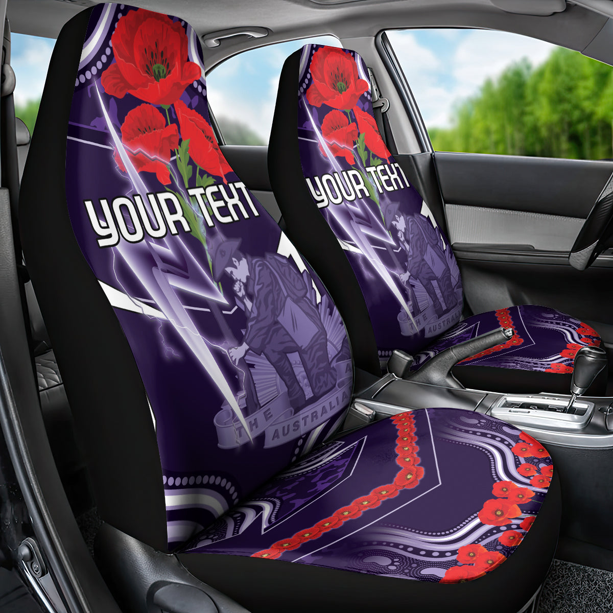 Custom Storm Rugby ANZAC Car Seat Cover Melbourne Gallipoli Soldier With Aboriginal Art