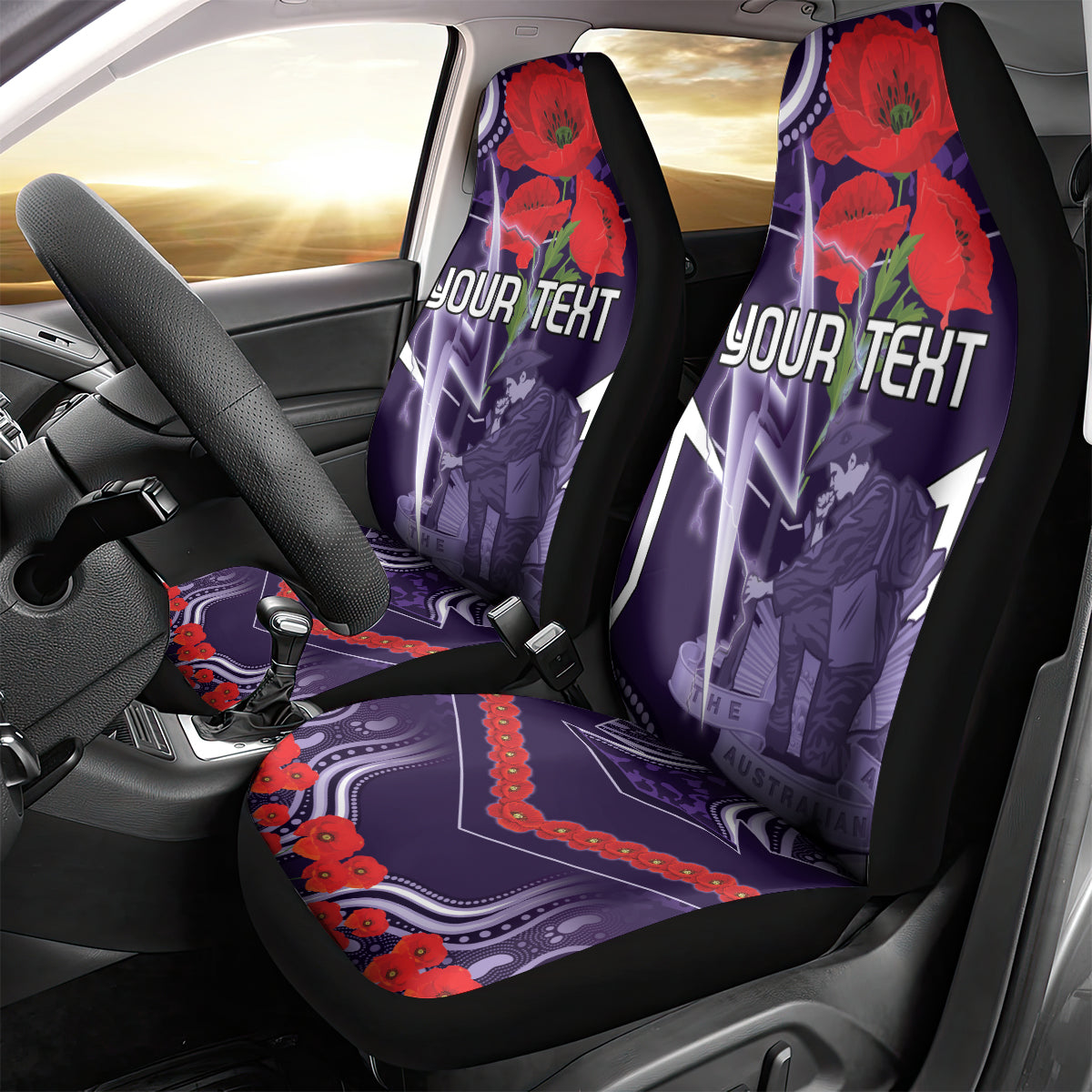 Custom Storm Rugby ANZAC Car Seat Cover Melbourne Gallipoli Soldier With Aboriginal Art