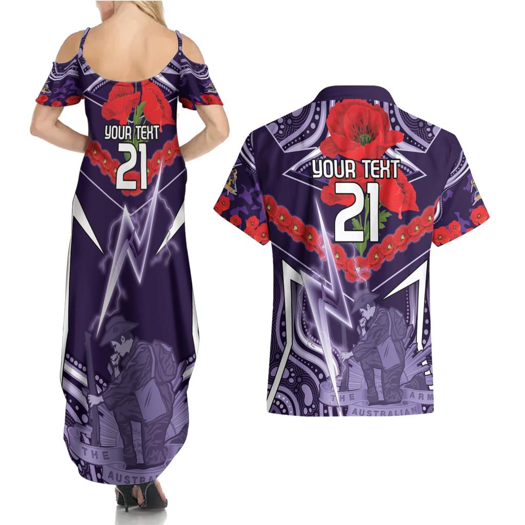 Custom Storm Rugby ANZAC Couples Matching Summer Maxi Dress and Hawaiian Shirt Melbourne Gallipoli Soldier With Aboriginal Art