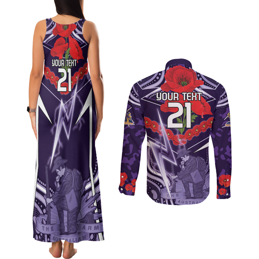 Custom Storm Rugby ANZAC Couples Matching Tank Maxi Dress and Long Sleeve Button Shirt Melbourne Gallipoli Soldier With Aboriginal Art