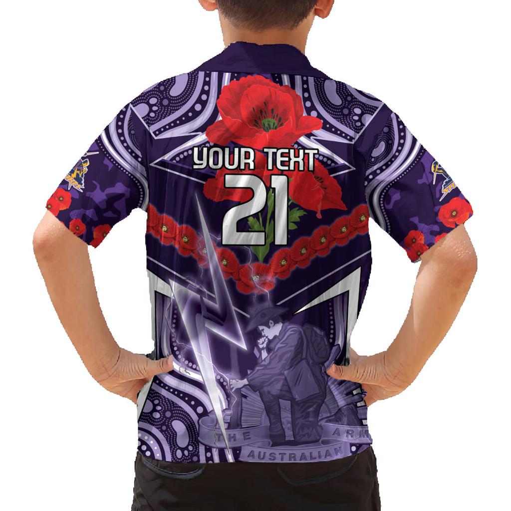 Custom Storm Rugby ANZAC Family Matching Long Sleeve Bodycon Dress and Hawaiian Shirt Melbourne Gallipoli Soldier With Aboriginal Art