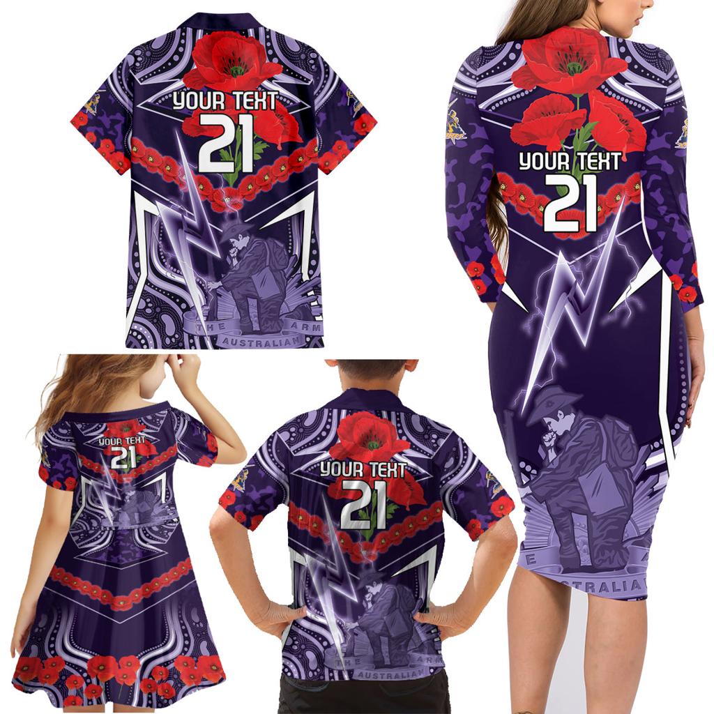 Custom Storm Rugby ANZAC Family Matching Long Sleeve Bodycon Dress and Hawaiian Shirt Melbourne Gallipoli Soldier With Aboriginal Art