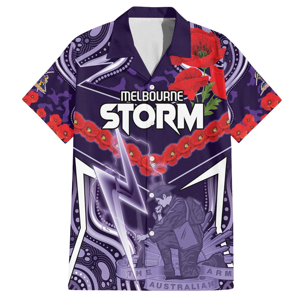 Custom Storm Rugby ANZAC Family Matching Long Sleeve Bodycon Dress and Hawaiian Shirt Melbourne Gallipoli Soldier With Aboriginal Art