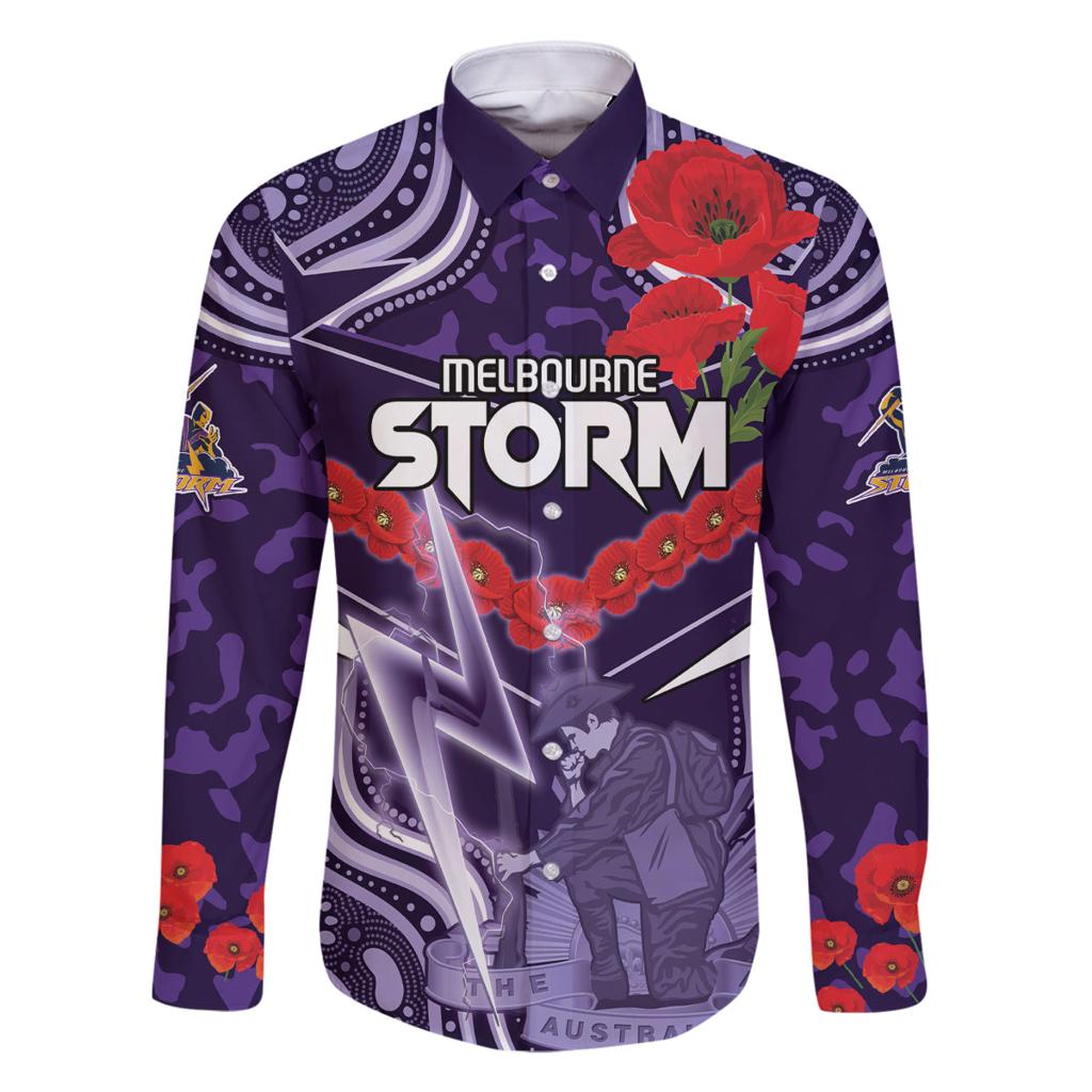 Custom Storm Rugby ANZAC Family Matching Long Sleeve Bodycon Dress and Hawaiian Shirt Melbourne Gallipoli Soldier With Aboriginal Art