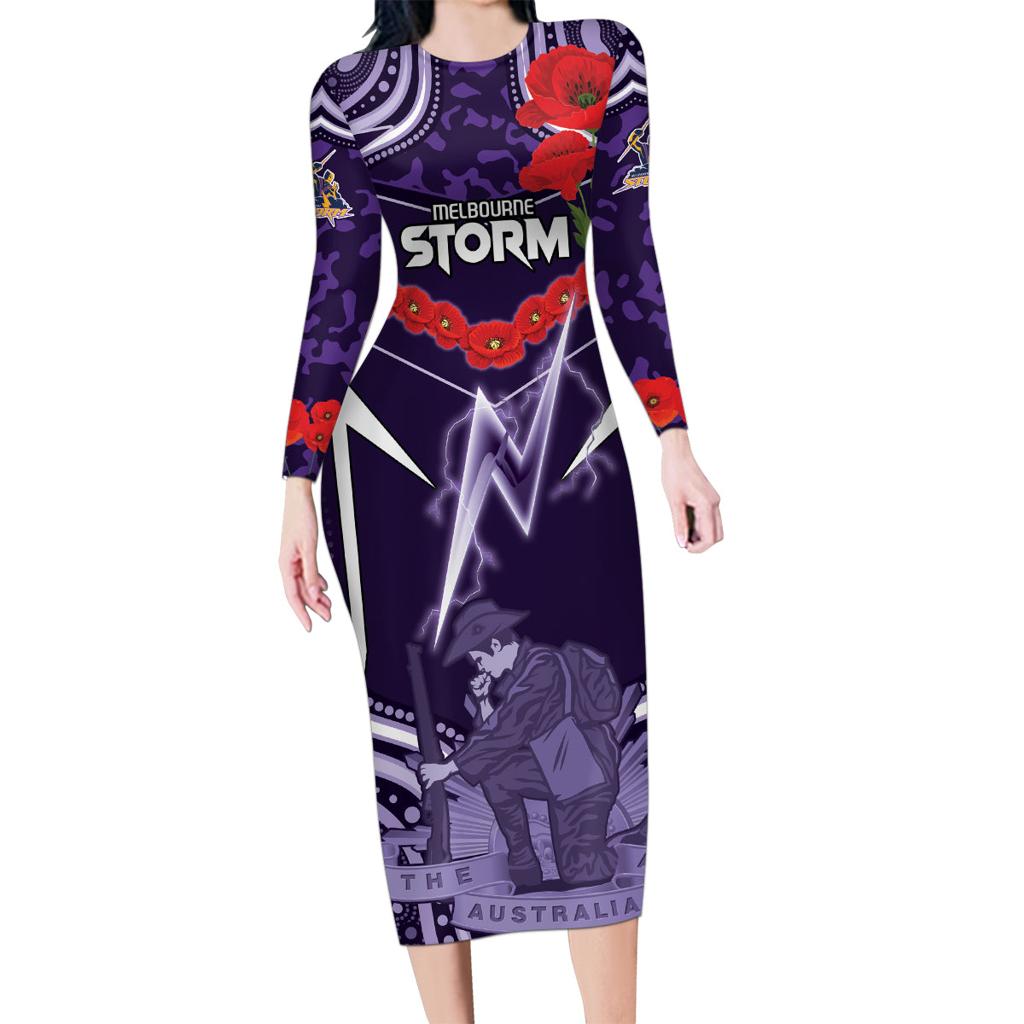 Custom Storm Rugby ANZAC Family Matching Long Sleeve Bodycon Dress and Hawaiian Shirt Melbourne Gallipoli Soldier With Aboriginal Art