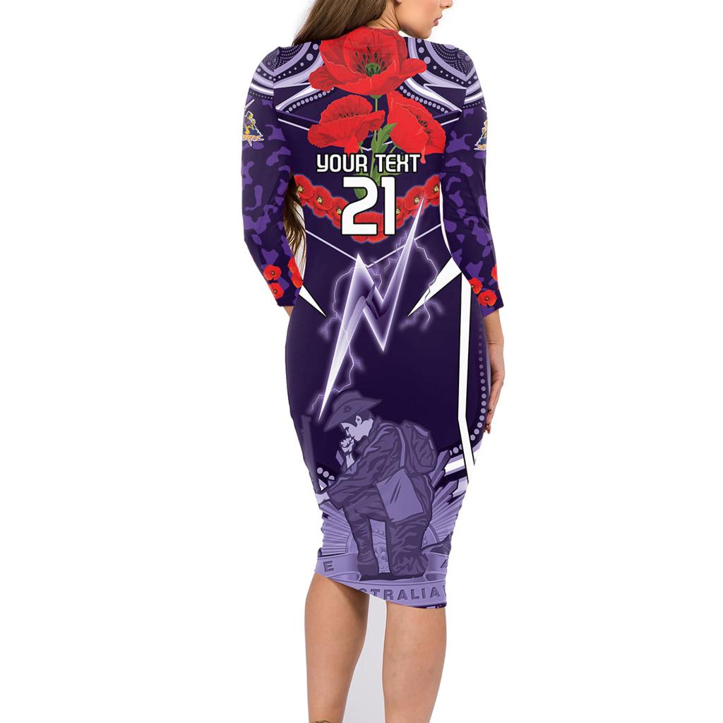 Custom Storm Rugby ANZAC Family Matching Long Sleeve Bodycon Dress and Hawaiian Shirt Melbourne Gallipoli Soldier With Aboriginal Art