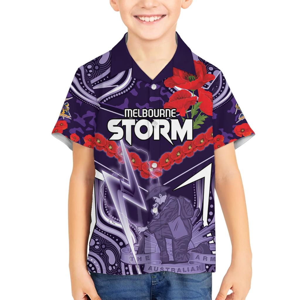 Custom Storm Rugby ANZAC Family Matching Long Sleeve Bodycon Dress and Hawaiian Shirt Melbourne Gallipoli Soldier With Aboriginal Art