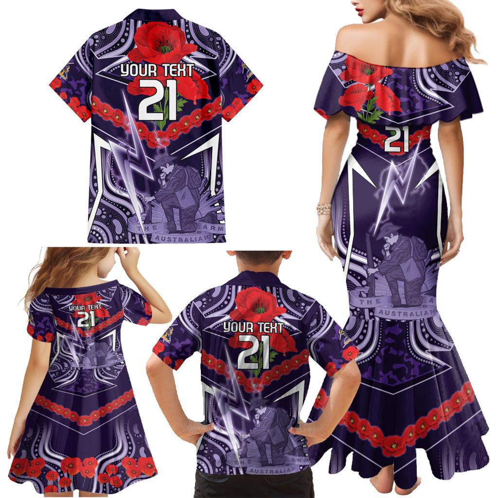 Custom Storm Rugby ANZAC Family Matching Mermaid Dress and Hawaiian Shirt Melbourne Gallipoli Soldier With Aboriginal Art