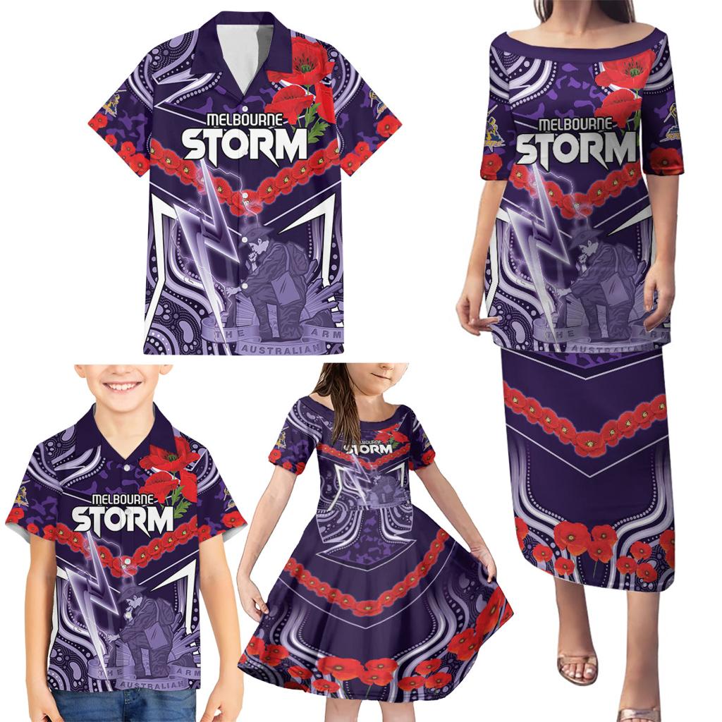 Custom Storm Rugby ANZAC Family Matching Puletasi and Hawaiian Shirt Melbourne Gallipoli Soldier With Aboriginal Art