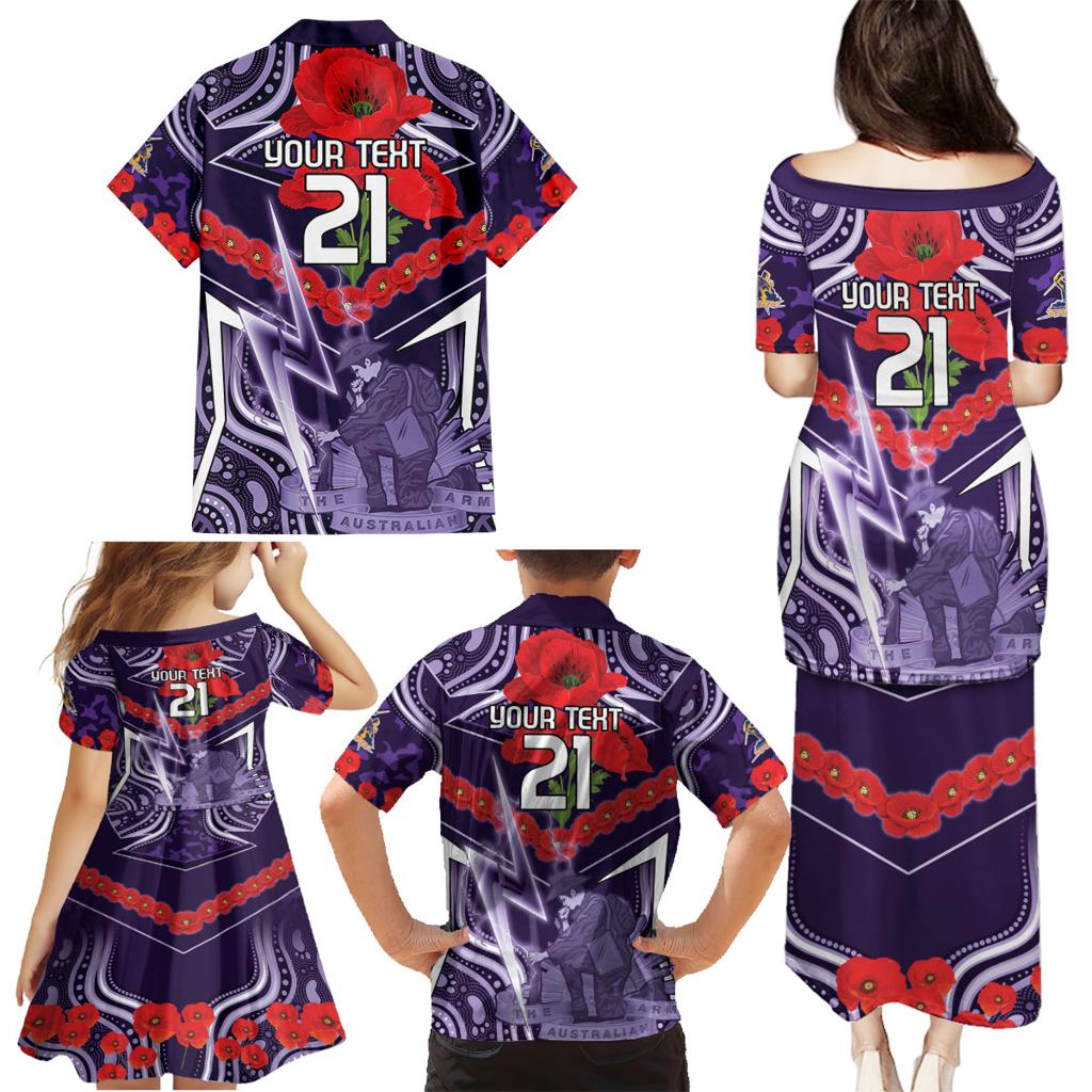 Custom Storm Rugby ANZAC Family Matching Puletasi and Hawaiian Shirt Melbourne Gallipoli Soldier With Aboriginal Art