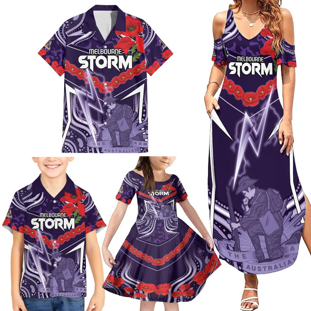 Custom Storm Rugby ANZAC Family Matching Summer Maxi Dress and Hawaiian Shirt Melbourne Gallipoli Soldier With Aboriginal Art