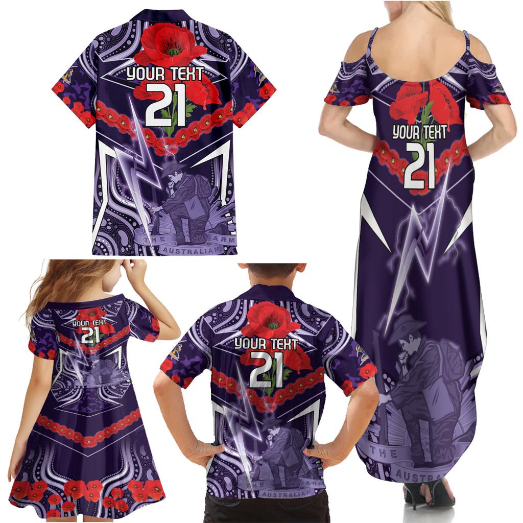 Custom Storm Rugby ANZAC Family Matching Summer Maxi Dress and Hawaiian Shirt Melbourne Gallipoli Soldier With Aboriginal Art