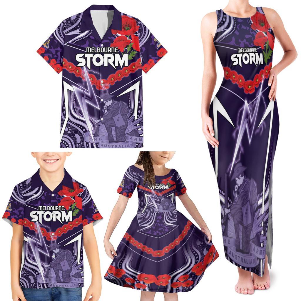 Custom Storm Rugby ANZAC Family Matching Tank Maxi Dress and Hawaiian Shirt Melbourne Gallipoli Soldier With Aboriginal Art