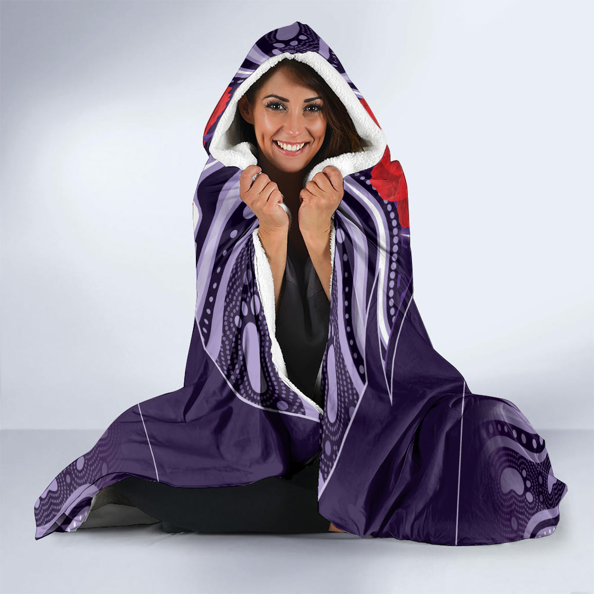 Custom Storm Rugby ANZAC Hooded Blanket Melbourne Gallipoli Soldier With Aboriginal Art