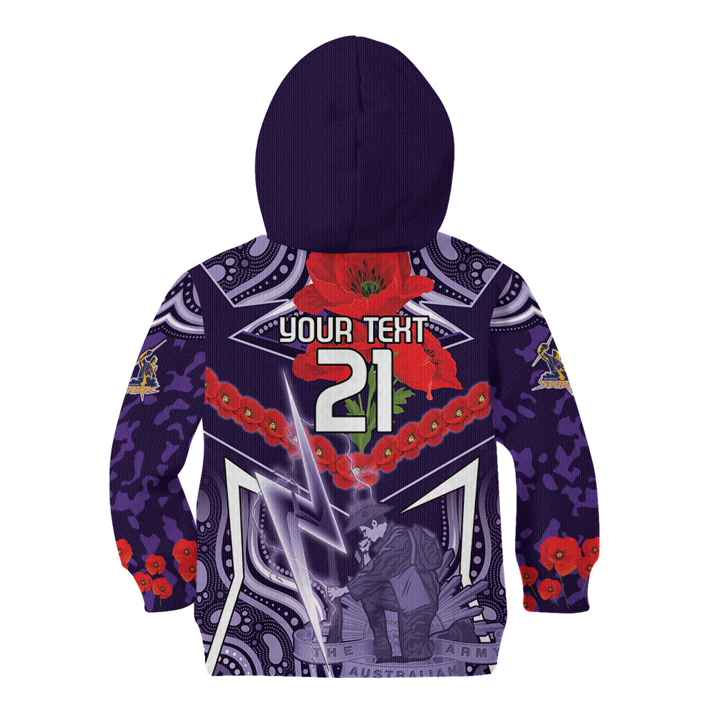 Custom Storm Rugby ANZAC Kid Hoodie Melbourne Gallipoli Soldier With Aboriginal Art