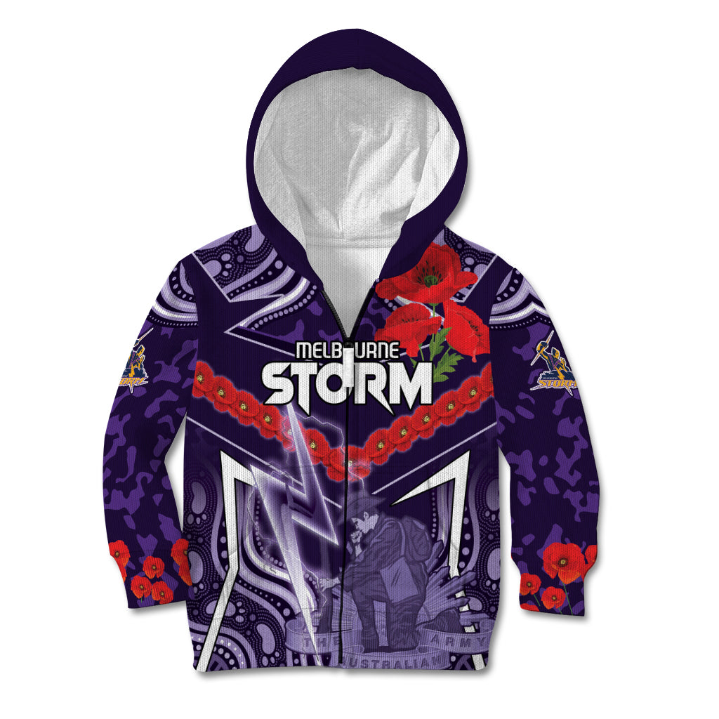 Custom Storm Rugby ANZAC Kid Hoodie Melbourne Gallipoli Soldier With Aboriginal Art