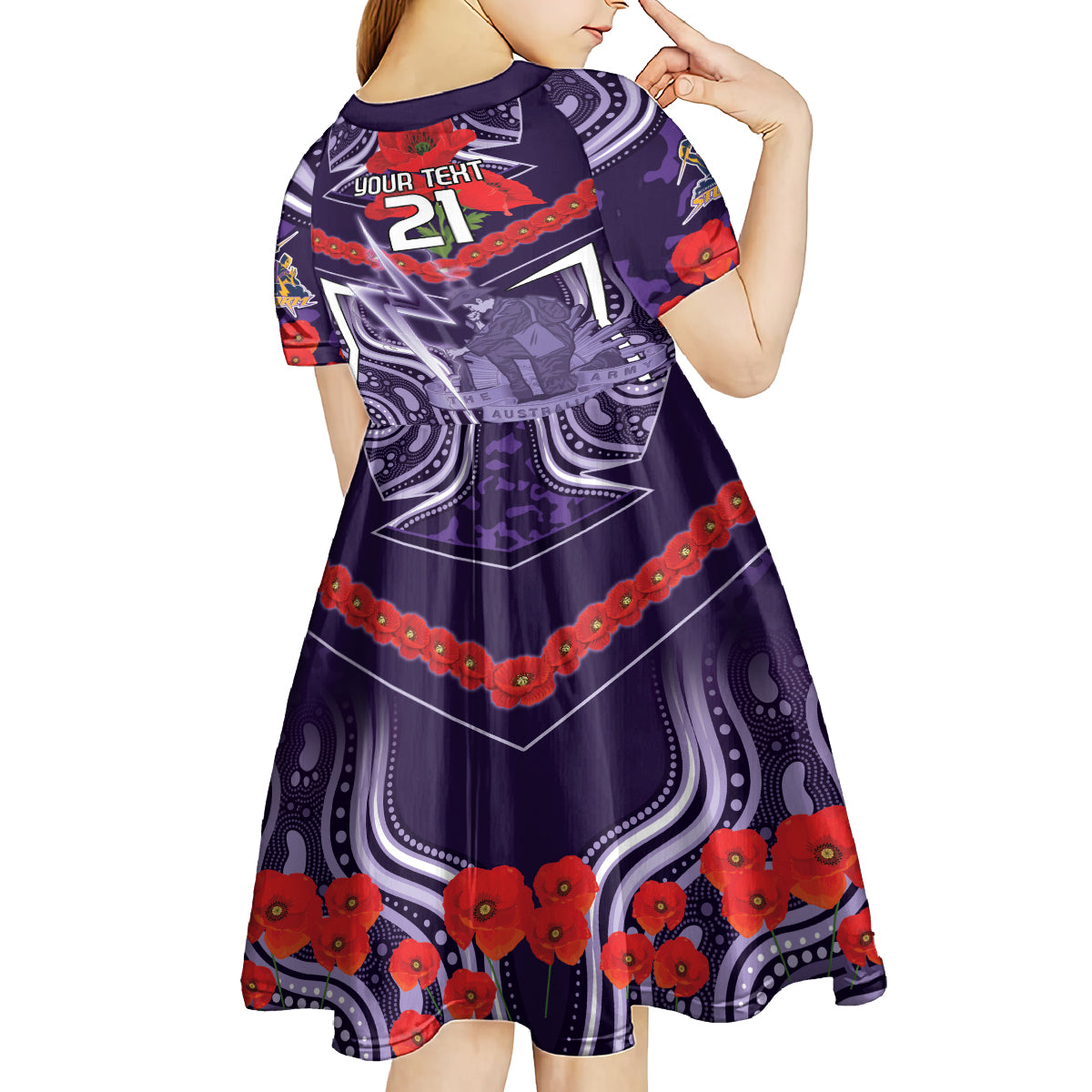 Custom Storm Rugby ANZAC Kid Short Sleeve Dress Melbourne Gallipoli Soldier With Aboriginal Art