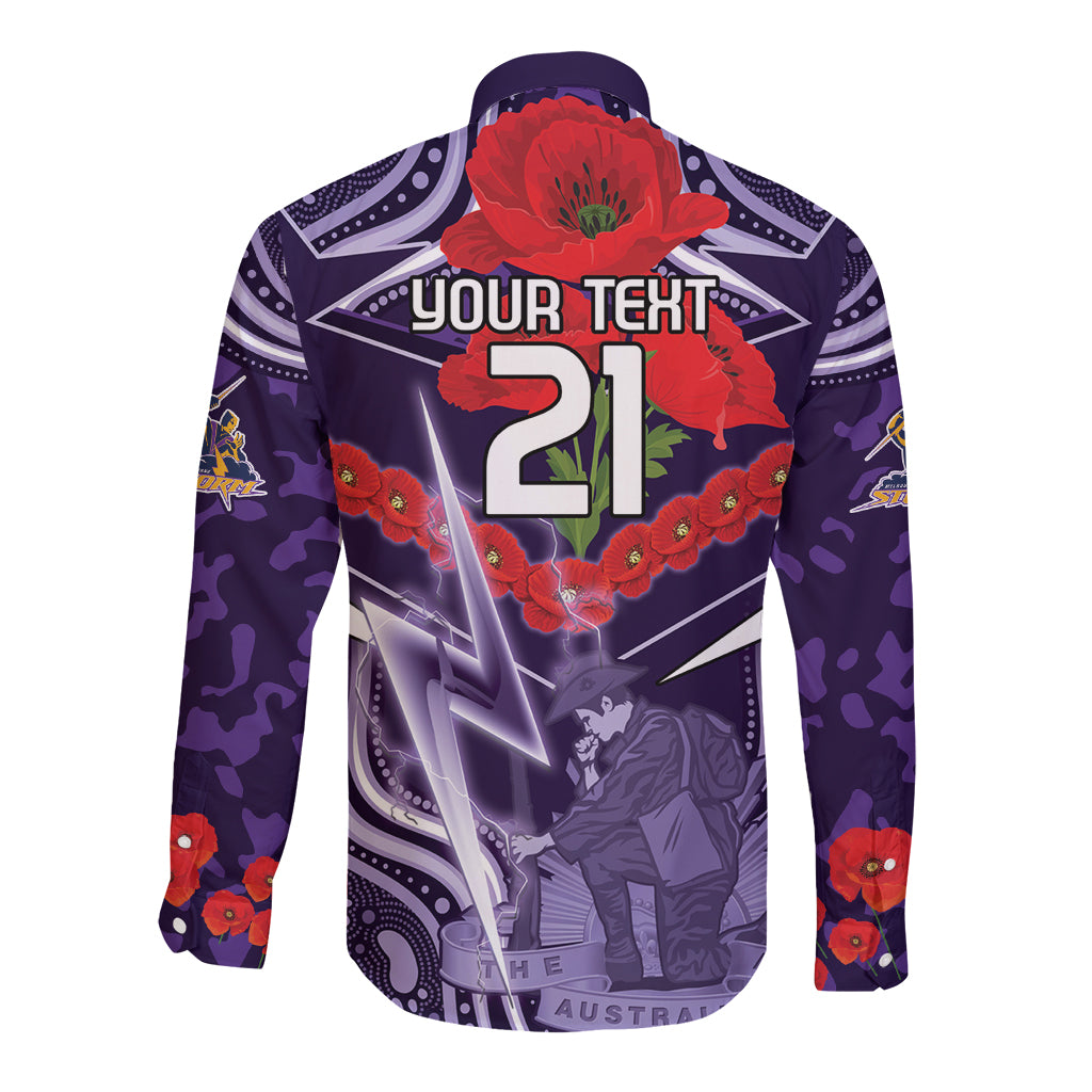 Custom Storm Rugby ANZAC Long Sleeve Button Shirt Melbourne Gallipoli Soldier With Aboriginal Art