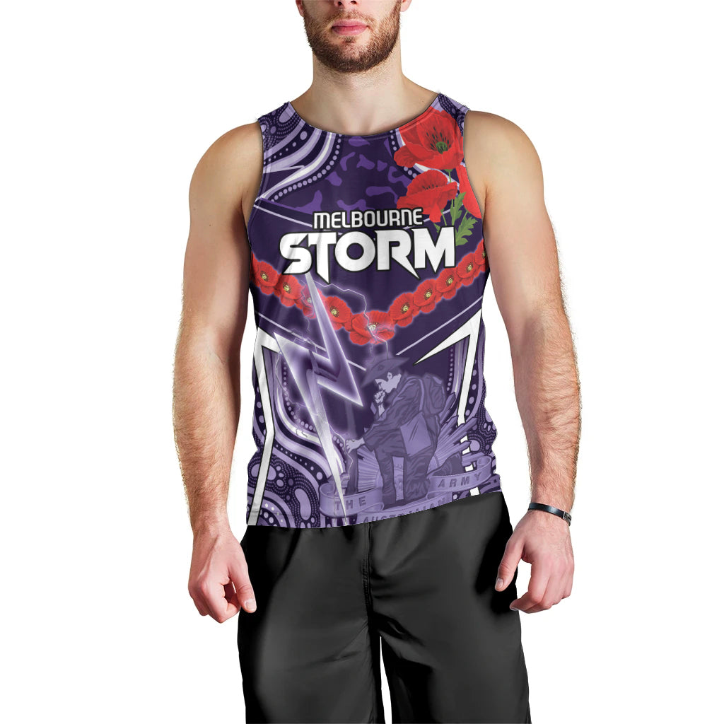 Custom Storm Rugby ANZAC Men Tank Top Melbourne Gallipoli Soldier With Aboriginal Art