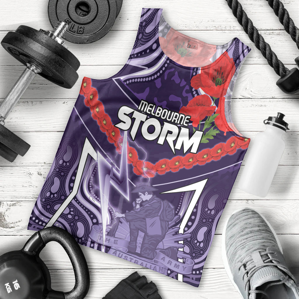 Custom Storm Rugby ANZAC Men Tank Top Melbourne Gallipoli Soldier With Aboriginal Art