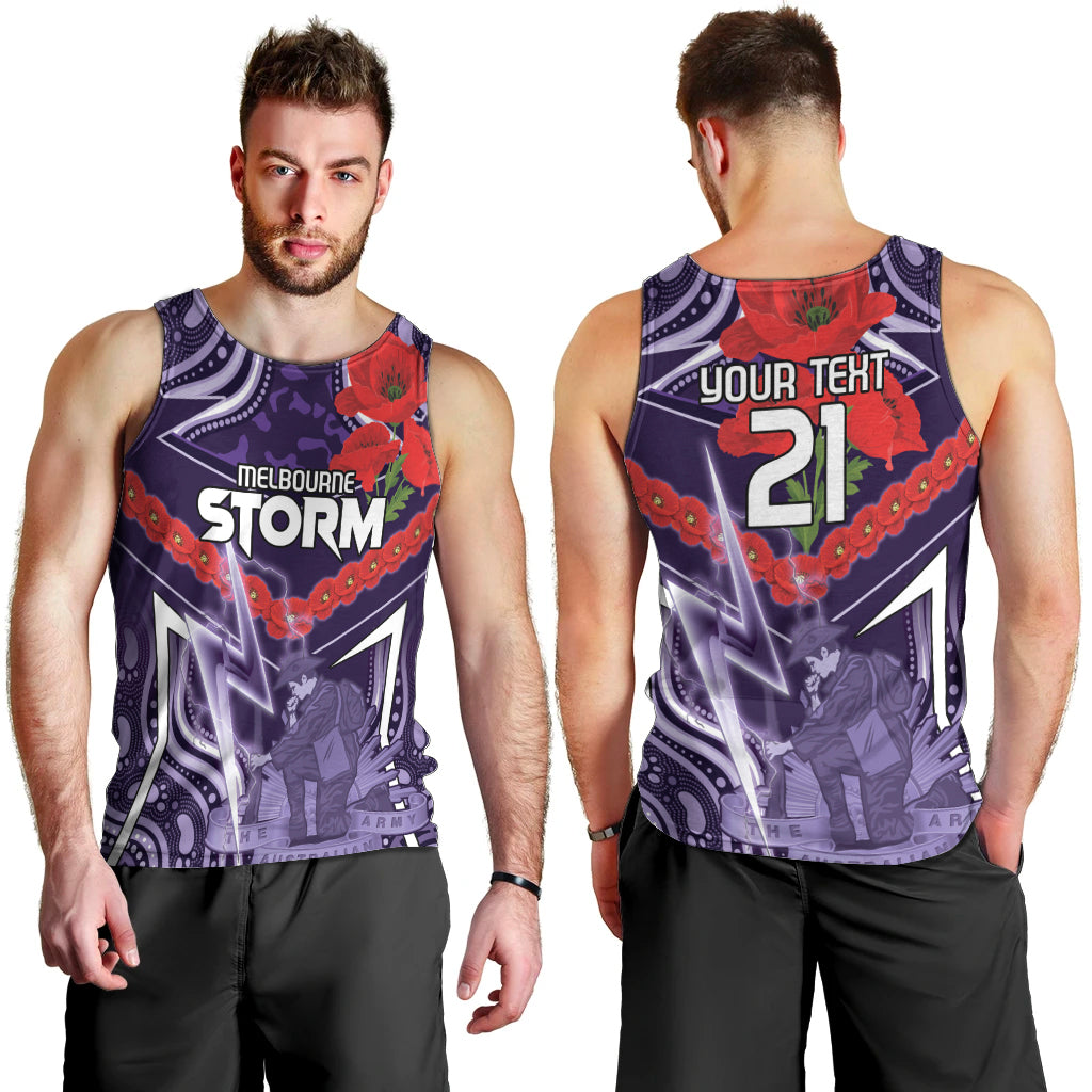 Custom Storm Rugby ANZAC Men Tank Top Melbourne Gallipoli Soldier With Aboriginal Art