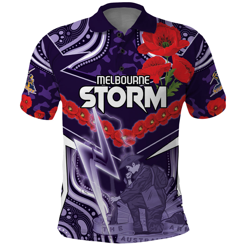 Custom Storm Rugby ANZAC Polo Shirt Melbourne Gallipoli Soldier With Aboriginal Art