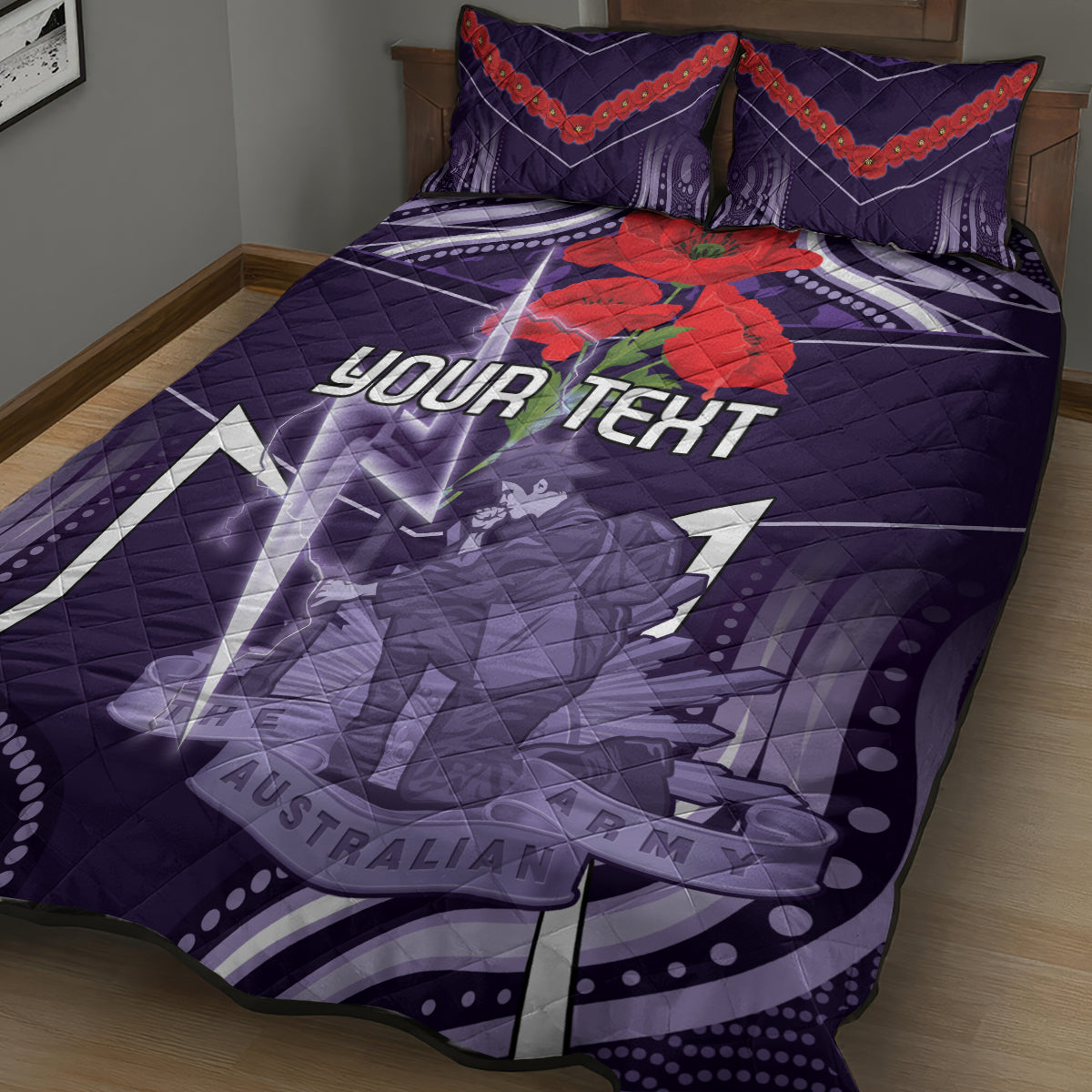 Custom Storm Rugby ANZAC Quilt Bed Set Melbourne Gallipoli Soldier With Aboriginal Art