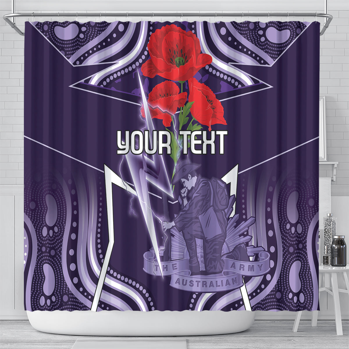 Custom Storm Rugby ANZAC Shower Curtain Melbourne Gallipoli Soldier With Aboriginal Art