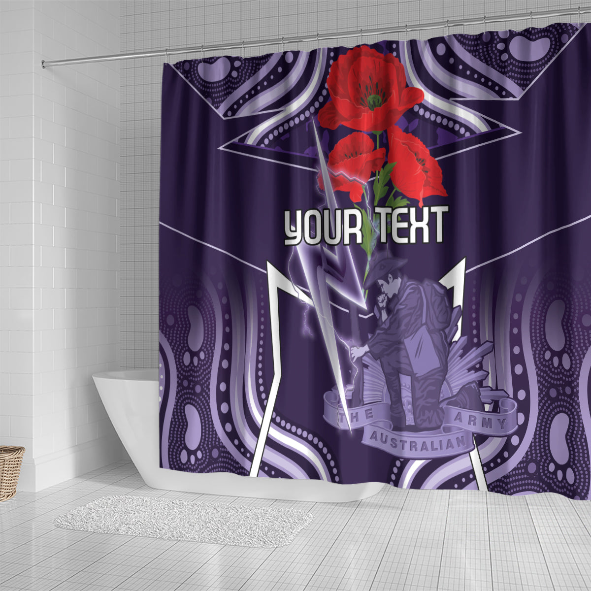 Custom Storm Rugby ANZAC Shower Curtain Melbourne Gallipoli Soldier With Aboriginal Art