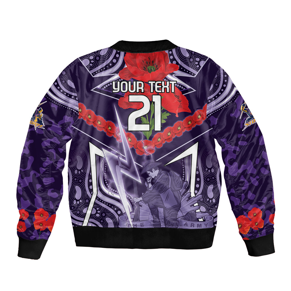 Custom Storm Rugby ANZAC Sleeve Zip Bomber Jacket Melbourne Gallipoli Soldier With Aboriginal Art