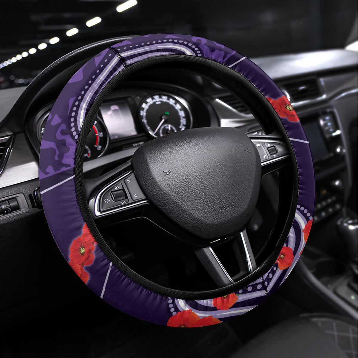 Storm Rugby ANZAC Steering Wheel Cover Melbourne Gallipoli Soldier With Aboriginal Art