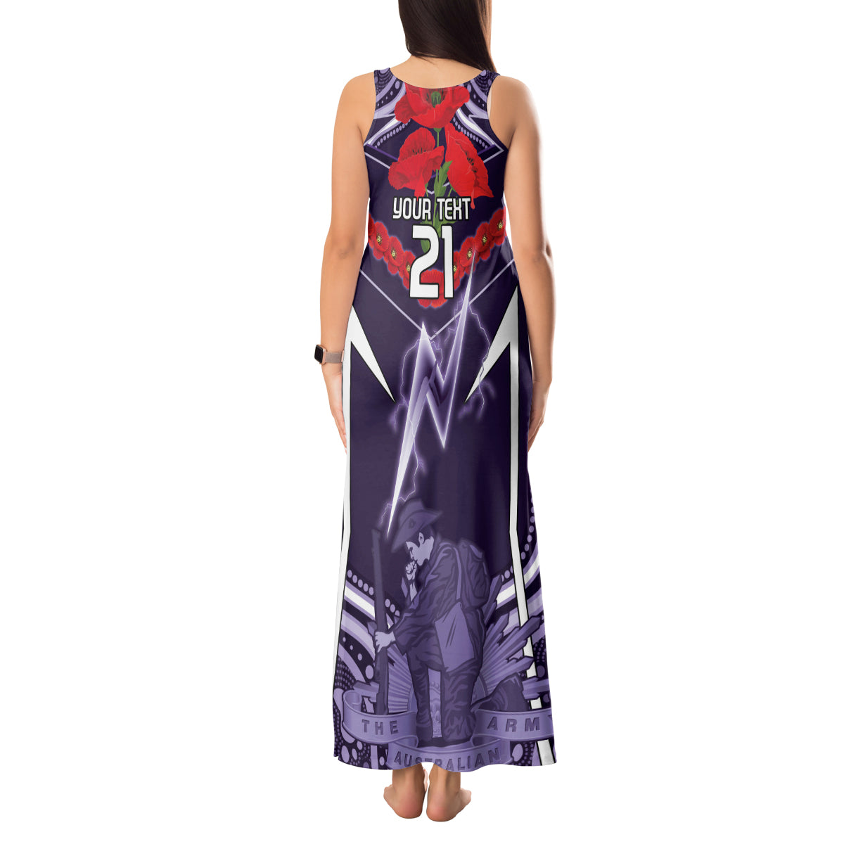 Custom Storm Rugby ANZAC Tank Maxi Dress Melbourne Gallipoli Soldier With Aboriginal Art