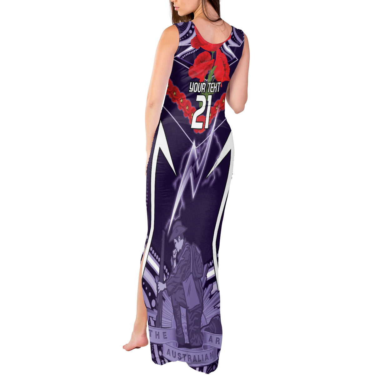 Custom Storm Rugby ANZAC Tank Maxi Dress Melbourne Gallipoli Soldier With Aboriginal Art