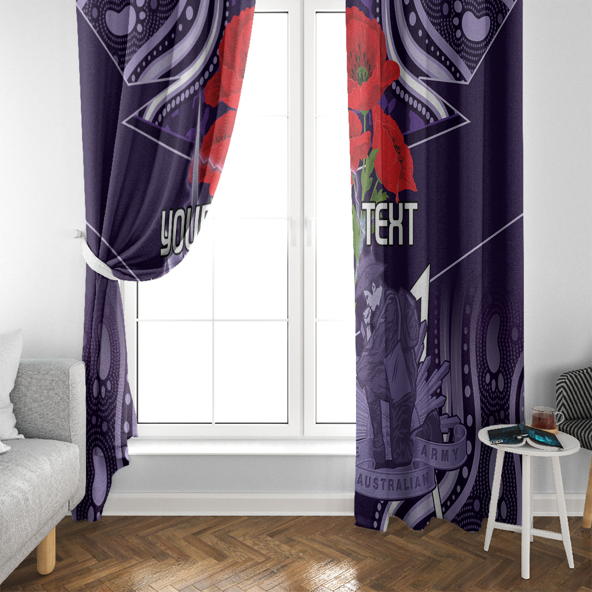 Custom Storm Rugby ANZAC Window Curtain Melbourne Gallipoli Soldier With Aboriginal Art