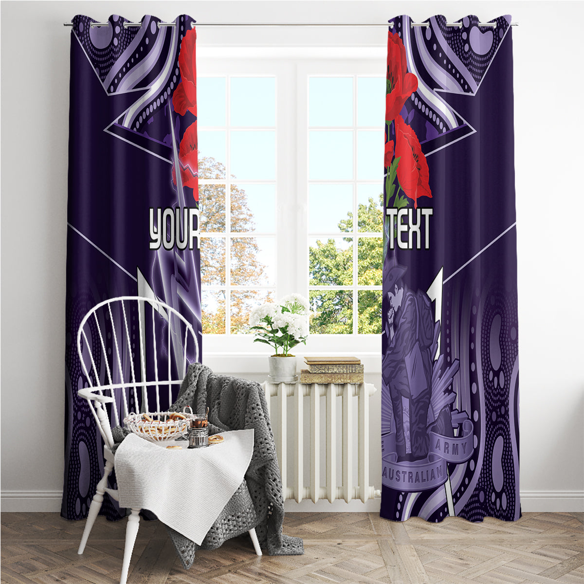 Custom Storm Rugby ANZAC Window Curtain Melbourne Gallipoli Soldier With Aboriginal Art