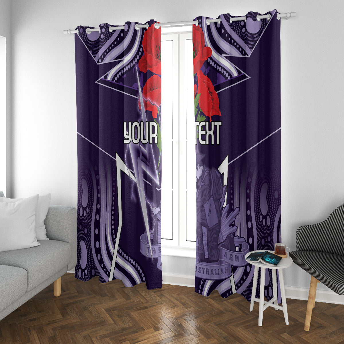 Custom Storm Rugby ANZAC Window Curtain Melbourne Gallipoli Soldier With Aboriginal Art