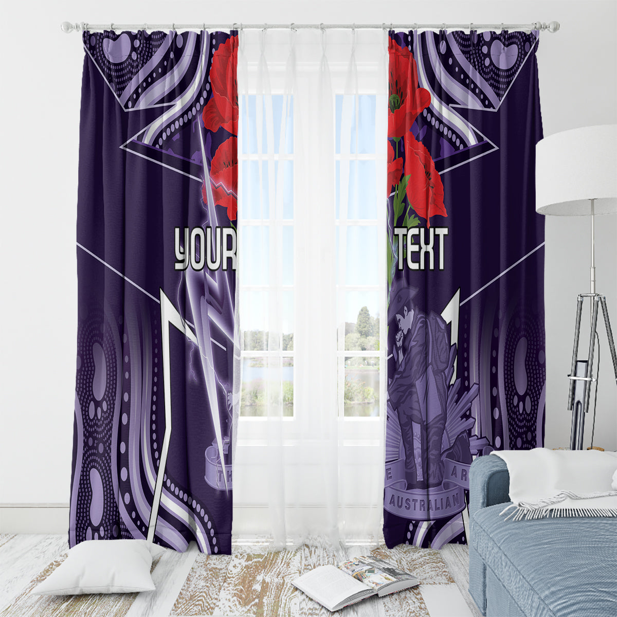 Custom Storm Rugby ANZAC Window Curtain Melbourne Gallipoli Soldier With Aboriginal Art