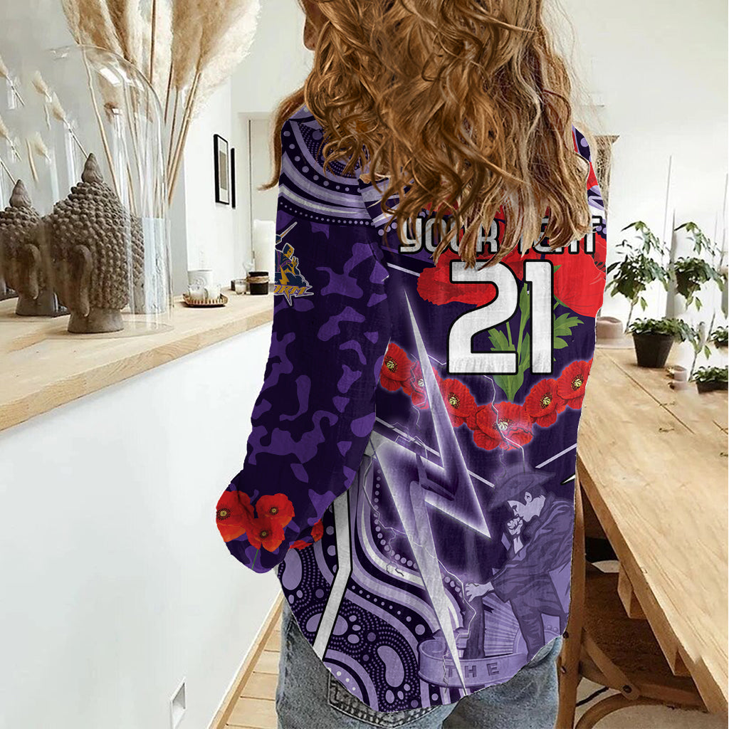 Custom Storm Rugby ANZAC Women Casual Shirt Melbourne Gallipoli Soldier With Aboriginal Art