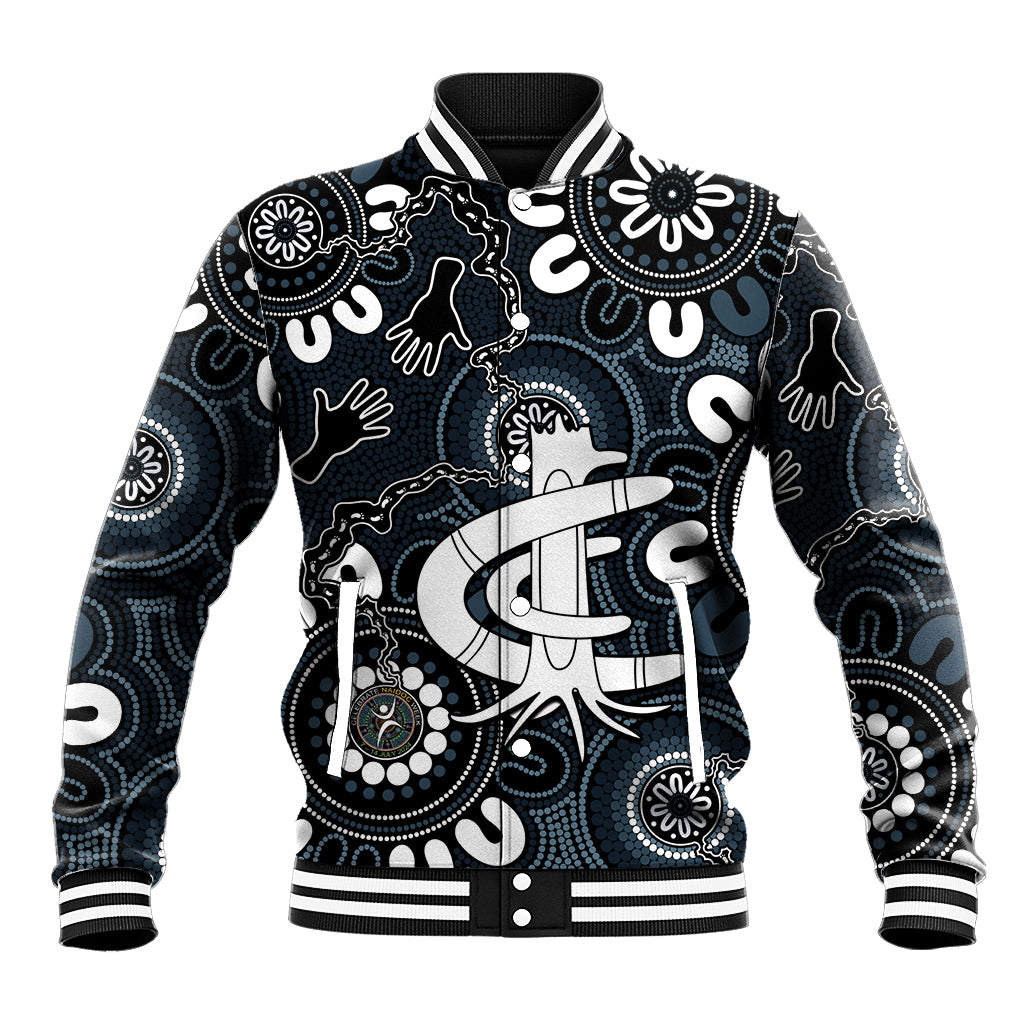 Custom Carlton Blues NAIDOC Week 2024 Baseball Jacket Fire Burning Aboriginal Dots Art