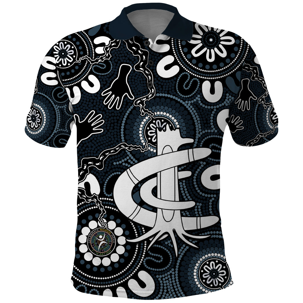 Custom Carlton Blues NAIDOC Week 2024 Polo Shirt Fire Burning Aboriginal Dots Art