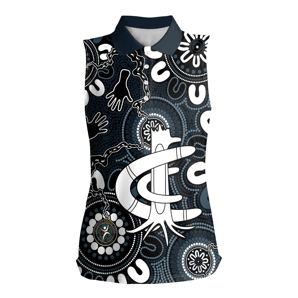 Custom Carlton Blues NAIDOC Week 2024 Women Sleeveless Polo Shirt Fire Burning Aboriginal Dots Art