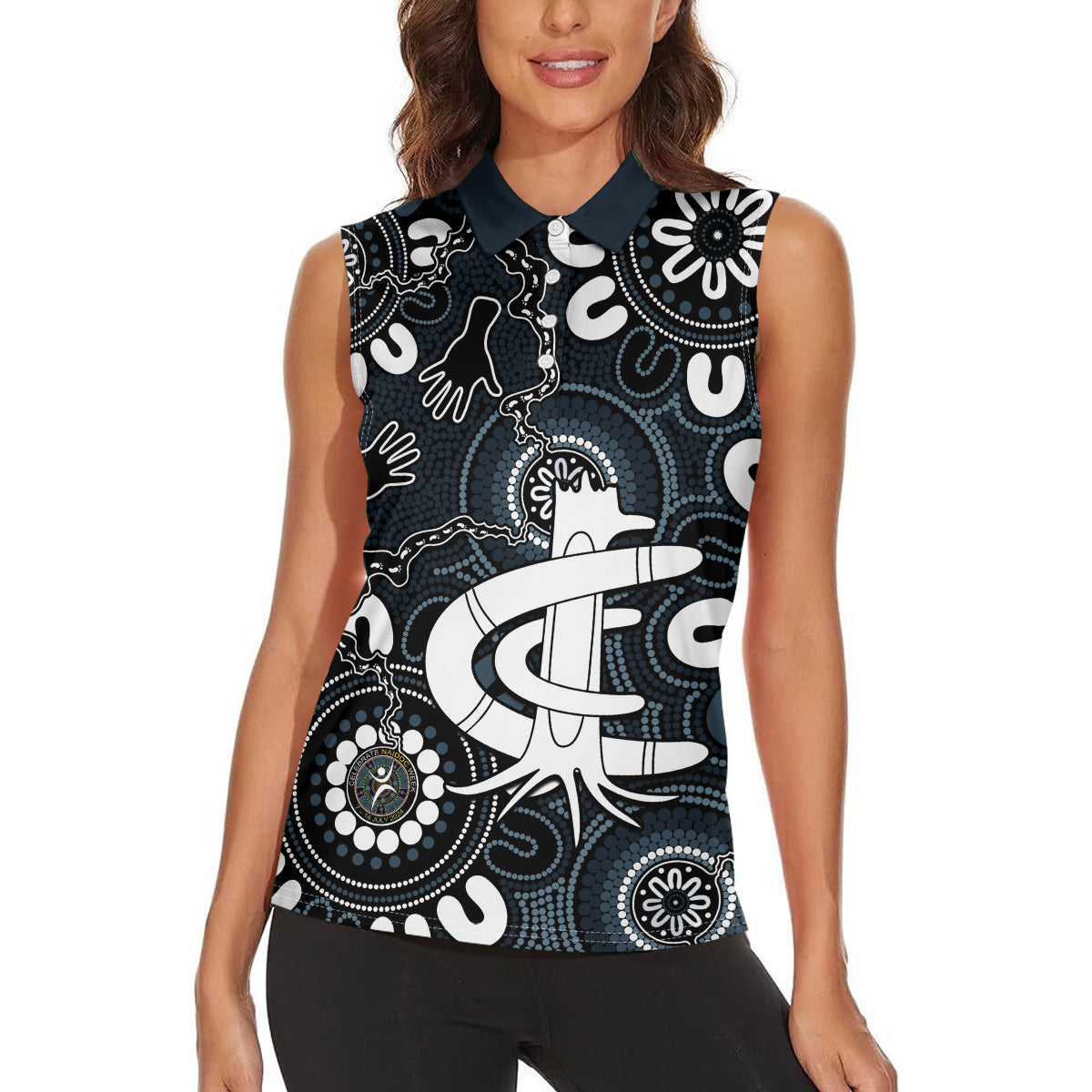 Custom Carlton Blues NAIDOC Week 2024 Women Sleeveless Polo Shirt Fire Burning Aboriginal Dots Art