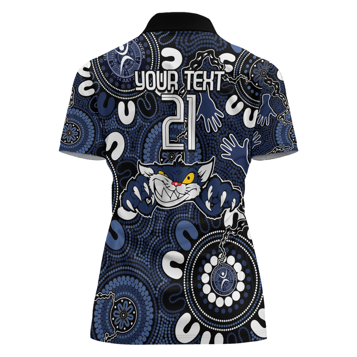 Custom Geelong Cats NAIDOC Week 2024 Women Polo Shirt Fire Burning Aboriginal Dots Art