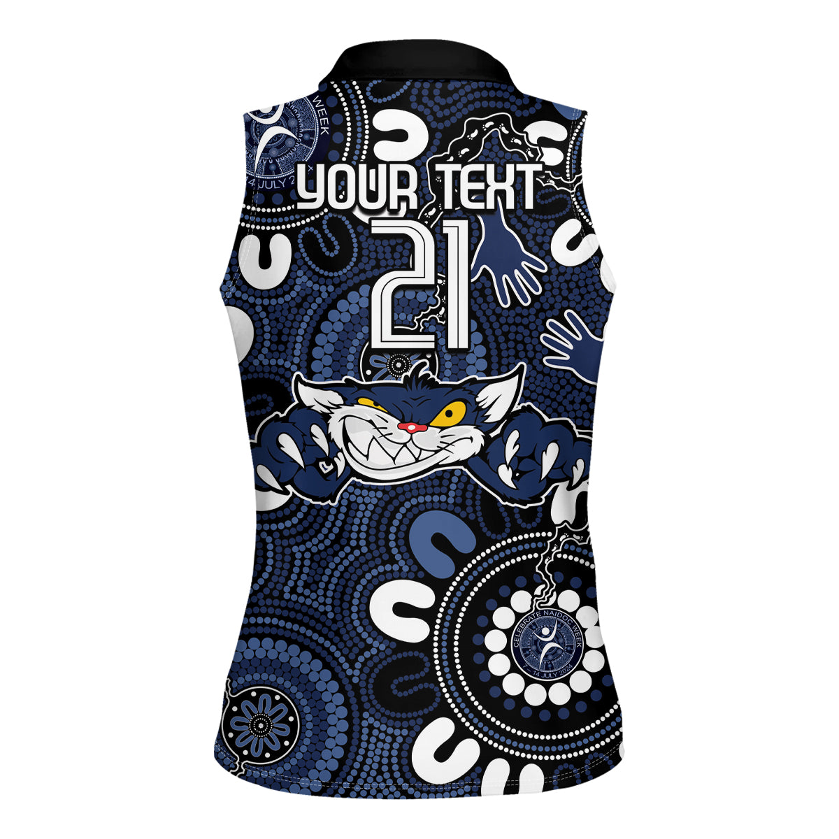 Custom Geelong Cats NAIDOC Week 2024 Women Sleeveless Polo Shirt Fire Burning Aboriginal Dots Art